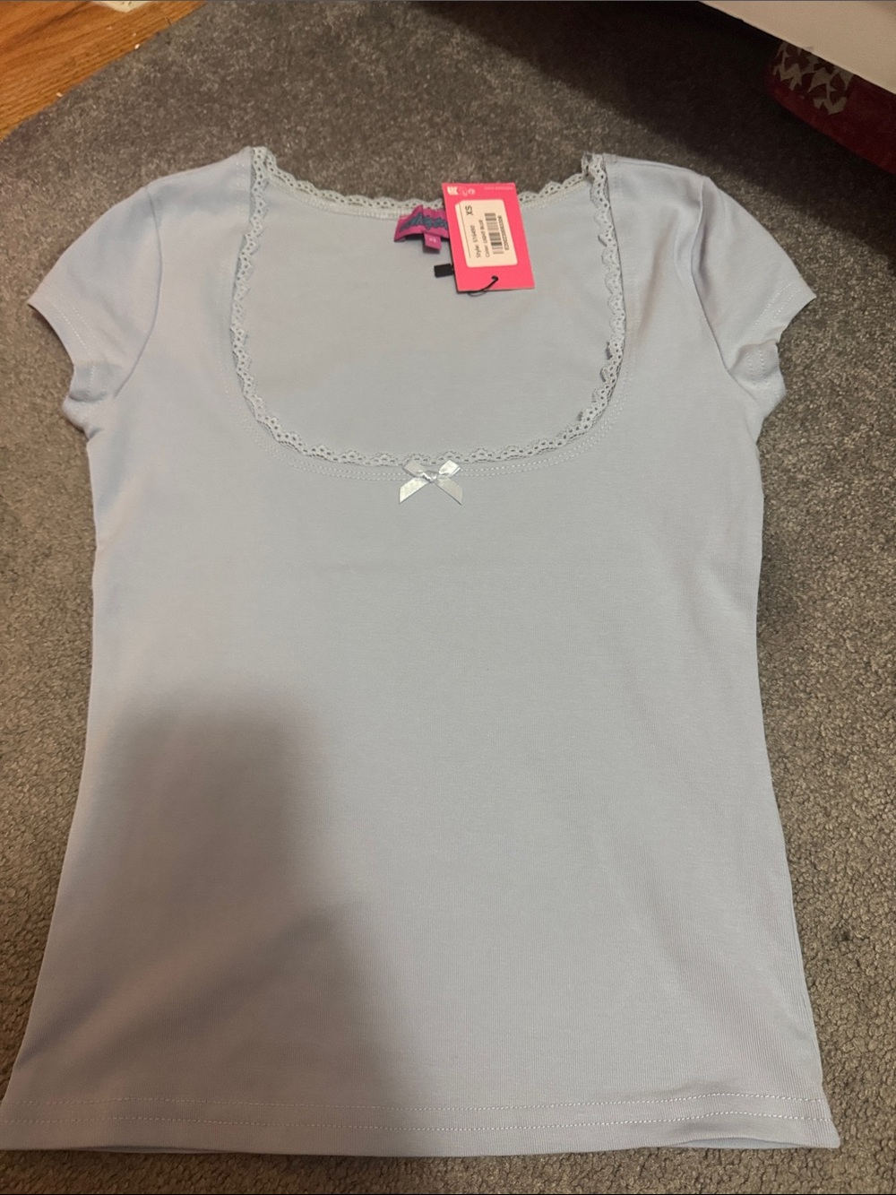Edikted Light Blue Lace-Trim Scoop Neck Short Sleeve Tee